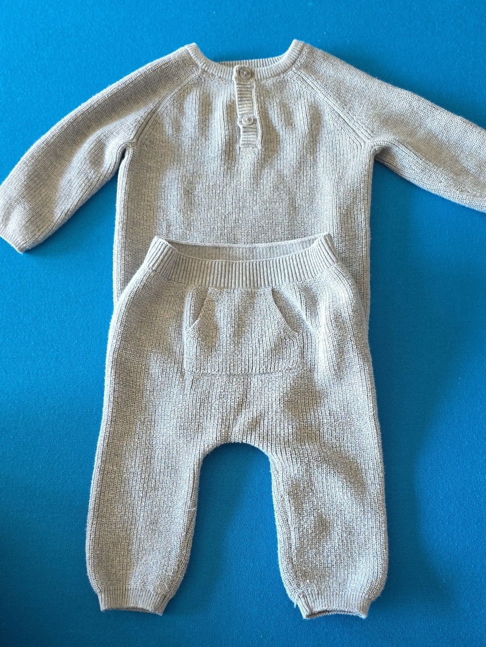 Zara Gray Knit Two-Piece Baby Set with Front Pocket